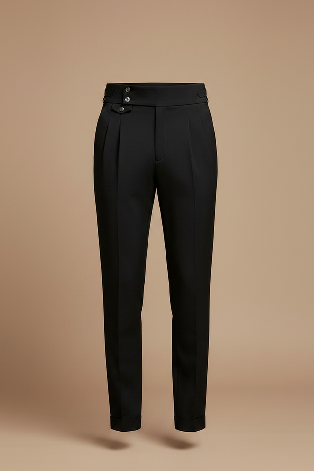 Pantalon À Pince Noir Plissé Taille Haute Élégant Homme - Gabardine - vue 3