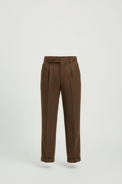Pantalon À Pince Marron Tissé Droit Élégant Classique - Tweed - vue 3