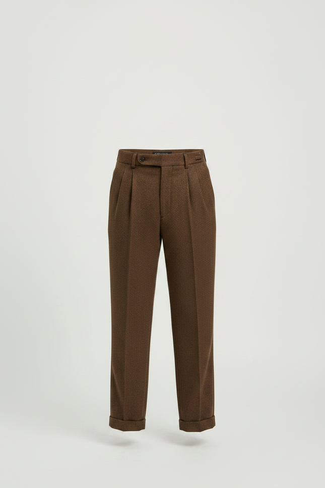 Pantalon À Pince Marron Tissé Droit Élégant Classique - Tweed - vue 3