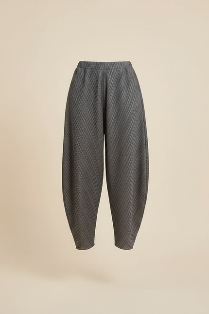 Pantalon À Pince Plissé Gris Ample Décontracté Femme - Polyester - vue 3