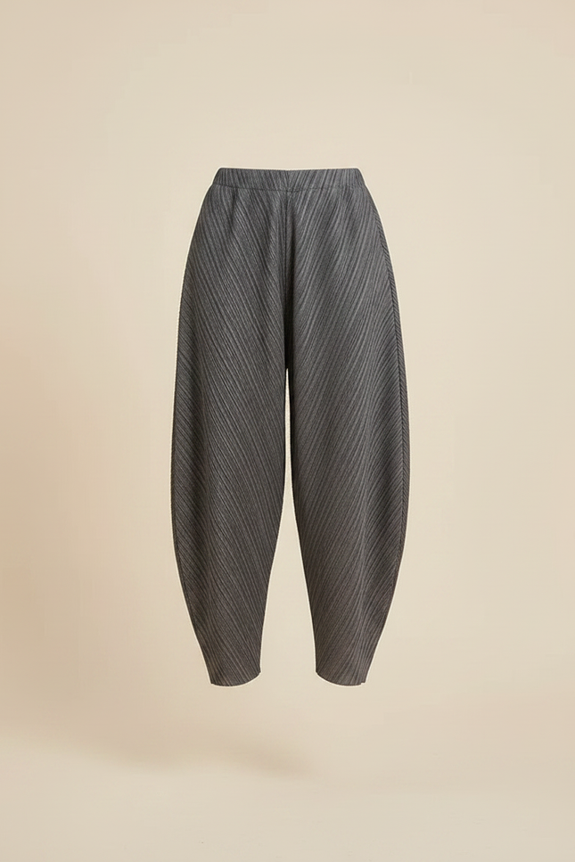 Pantalon À Pince Plissé Gris Ample Décontracté Femme - Polyester - vue 3