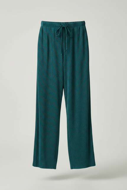 Pantalon À Pince Plissé Fluide Vert Émeraude Confortable - Cordé - vue 3