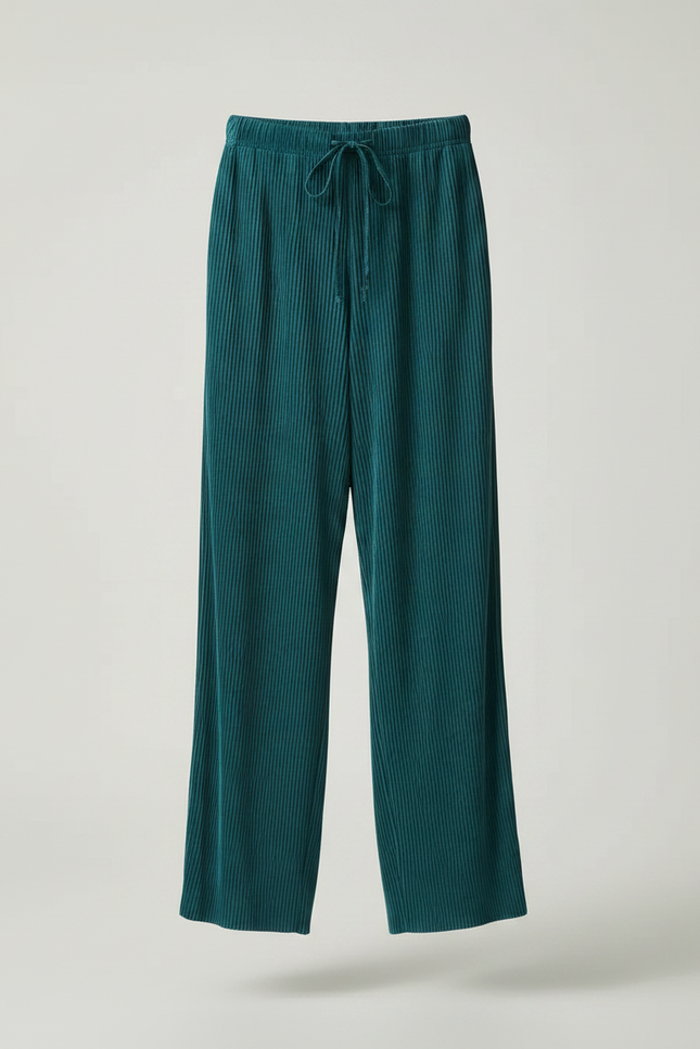 Pantalon À Pince Plissé Fluide Vert Émeraude Confortable - Cordé - vue 3