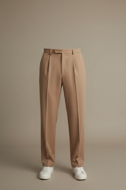 Pantalon À Pince Droit Marron Plissé Élégant Homme - Camel Polyester - vue 3