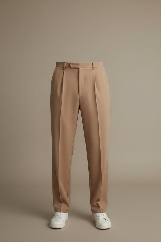 Pantalon À Pince Droit Marron Plissé Élégant Homme - Camel Polyester - vue 3