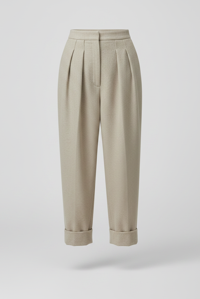 Pantalon À Pince Beige Plissé Ample Laine Hiver - vue 3
