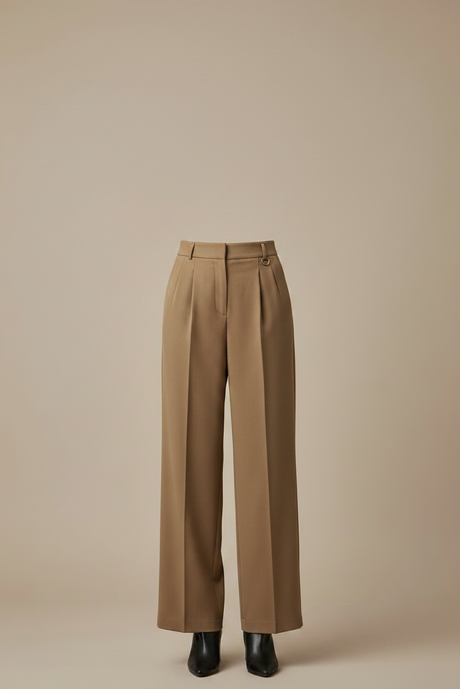 Pantalon À Pince Marron Taille Haute Ample Droit Élégant - Gabardine - vue 3