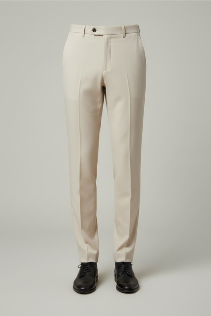 Pantalon À Pince Beige Uni Slim Élégant - Gabardine - vue 3