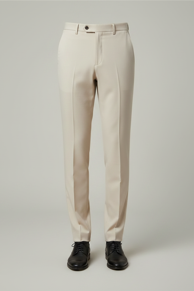 Pantalon À Pince Beige Uni Slim Élégant - Gabardine - vue 3