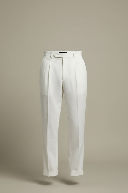 Pantalon À Pince Blanc Plissé Droit Lin Léger - vue 3