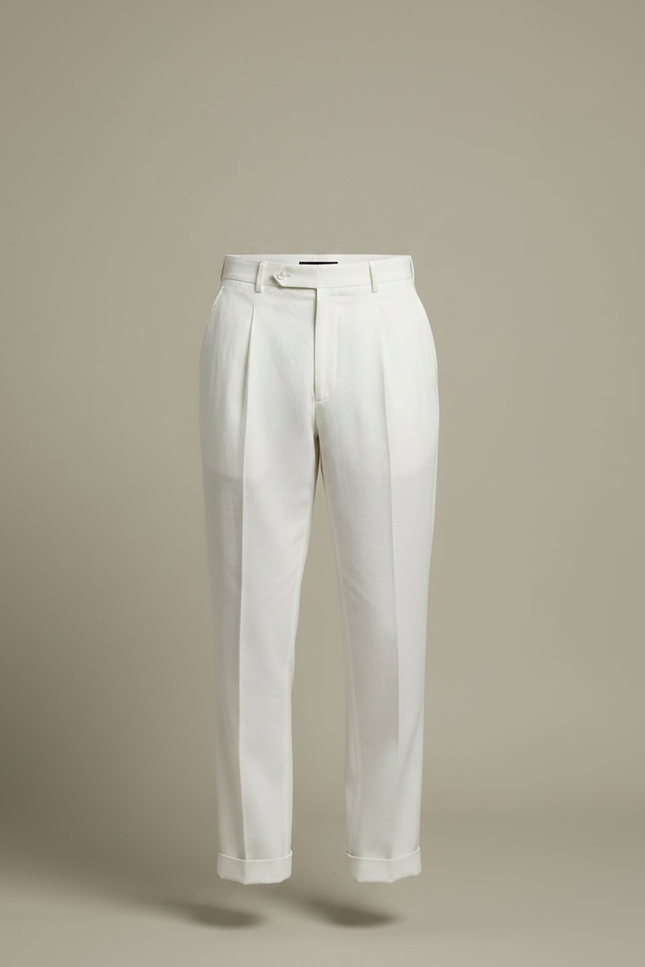 Pantalon À Pince Blanc Plissé Droit Lin Léger - vue 3