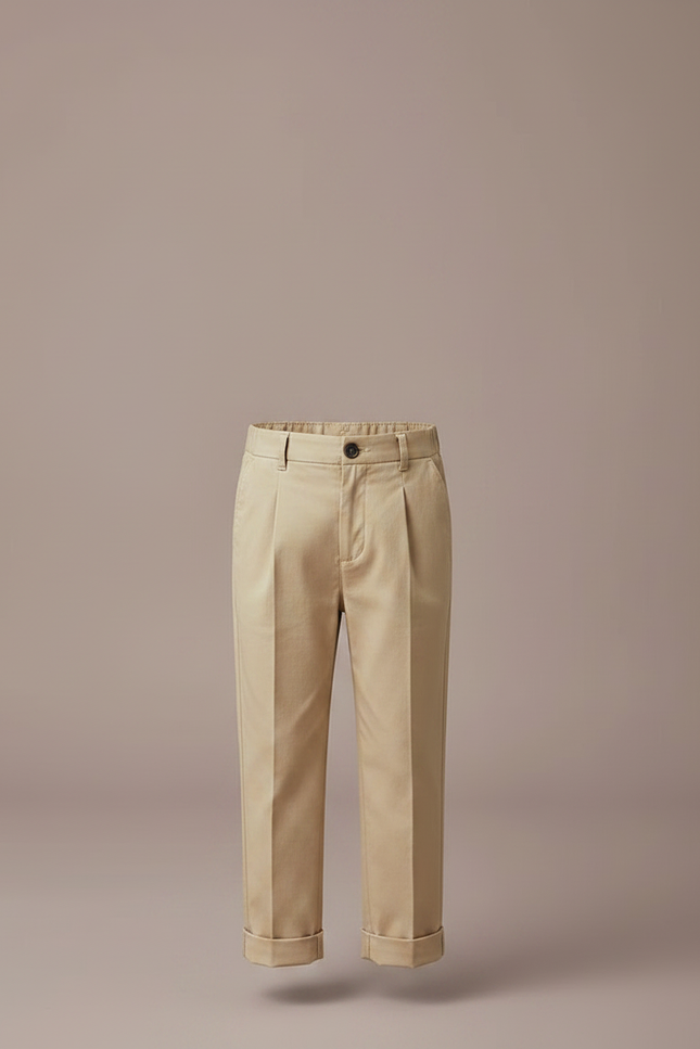 Pantalon À Pince Beige Plissé Coton Droit Enfant Élégant - Gabardine - vue 3
