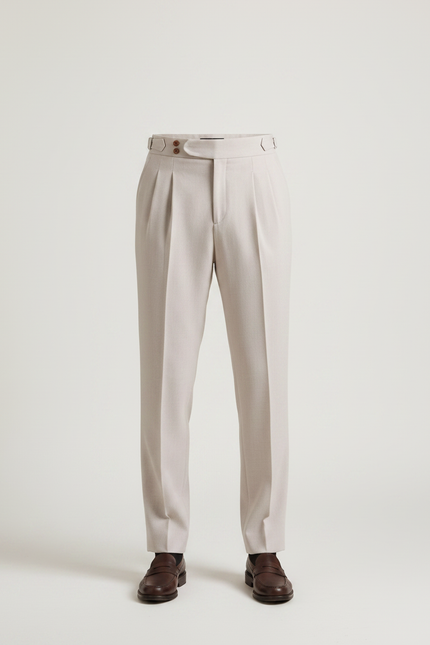 Pantalon À Pince Gris Clair Plissé Laine Droit Homme - vue 3