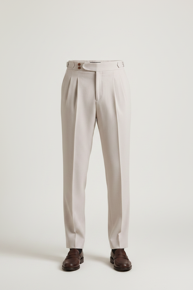 Pantalon À Pince Gris Clair Plissé Laine Droit Homme - vue 3