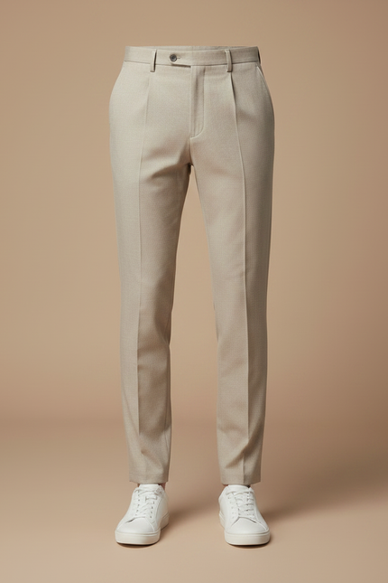 Pantalon À Pince Beige Slim Plissé Homme Élégant - Gabardine - vue 3