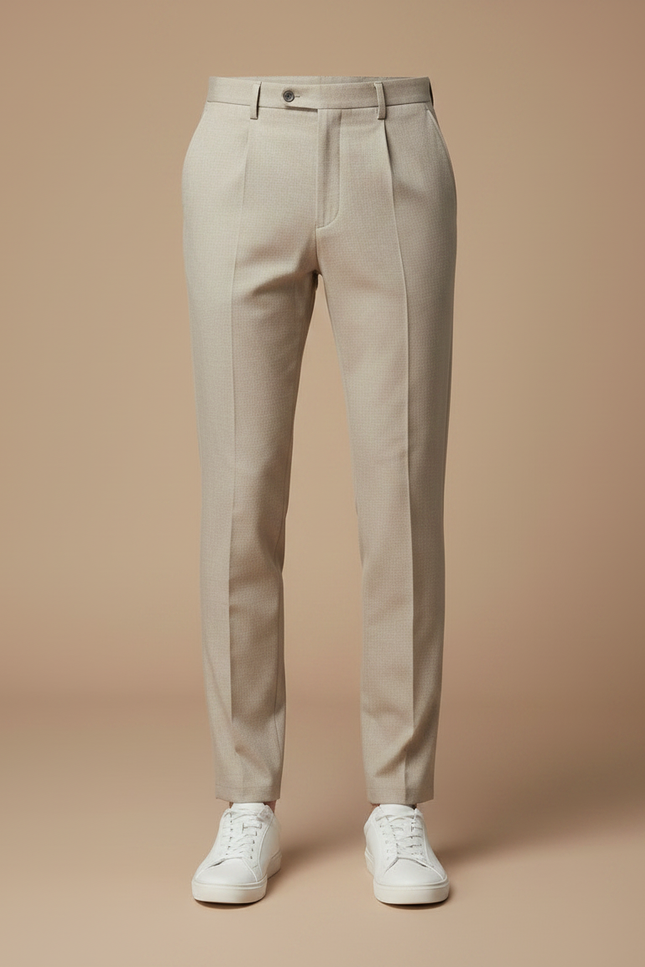 Pantalon À Pince Beige Slim Plissé Homme Élégant - Gabardine - vue 3
