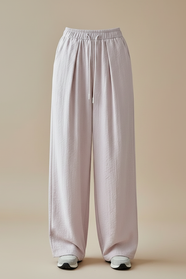 Pantalon À Pince Rose Plissé Fluide Décontracté Femme - Viscose - vue 3
