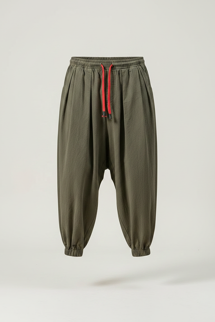 Pantalon À Pince Kaki Ample Coton Décontracté Homme - vue 3