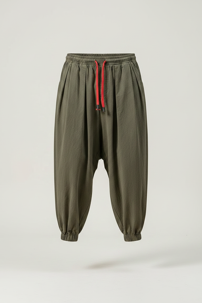 Pantalon À Pince Kaki Ample Coton Décontracté Homme - vue 3