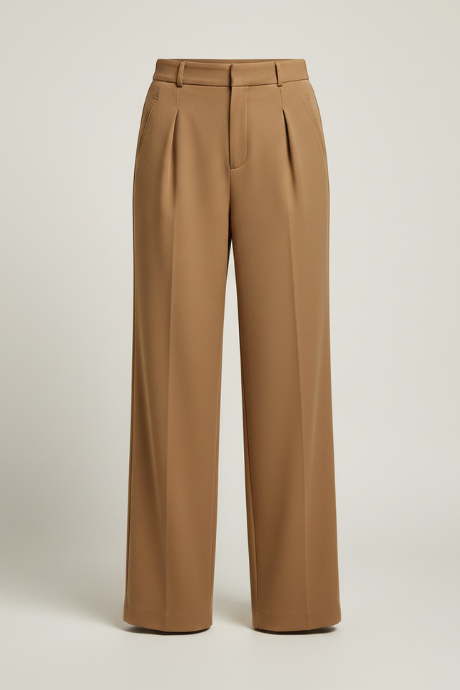 Pantalon À Pince Marron Chic Plissé Ample Femme - Polyester - vue 3