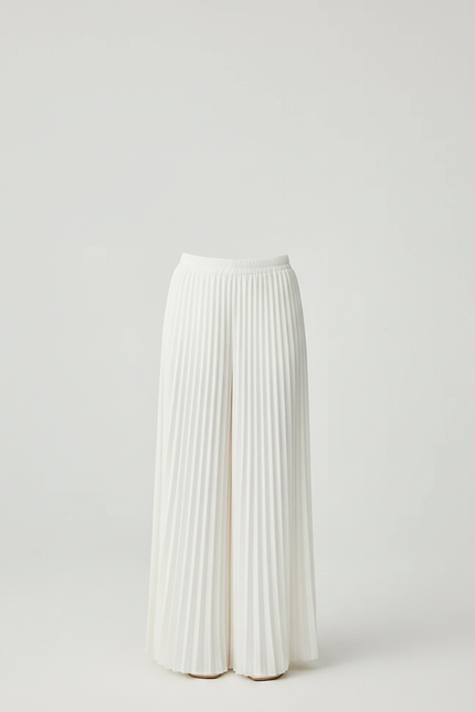 Pantalon À Pince Blanc Plissé Ample Fluide Élégant - Polyester - vue 3