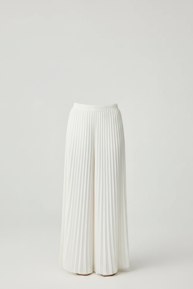 Pantalon À Pince Blanc Plissé Ample Fluide Élégant - Polyester - vue 3