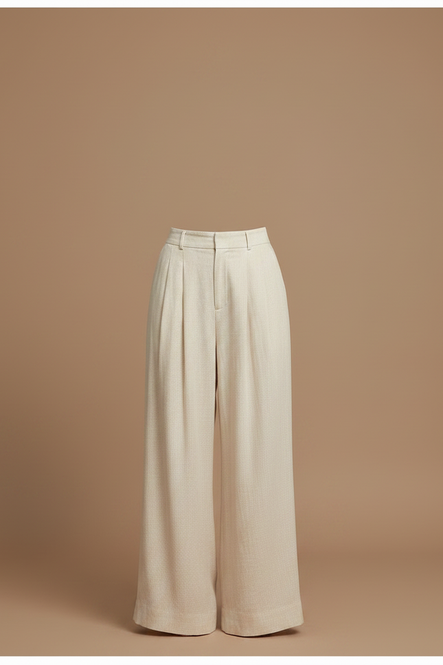 Pantalon À Pince Beige Lin Ample Plissé Décontracté Femme - vue 3