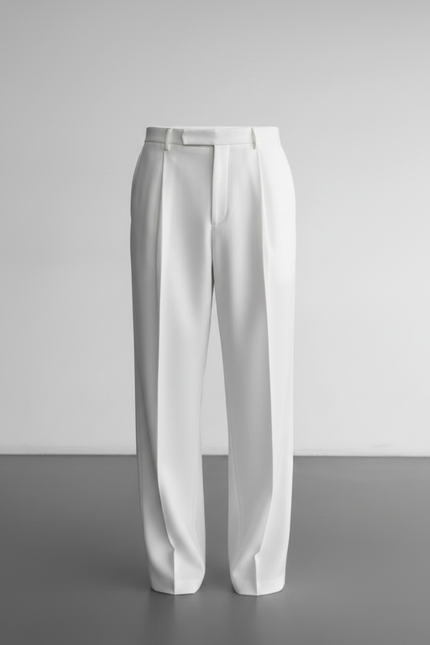 Pantalon À Pince Blanc Ample Plissé Élégant Homme - Polyester - vue 3