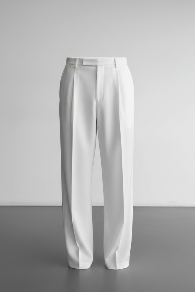 Pantalon À Pince Blanc Ample Plissé Élégant Homme - Polyester - vue 3