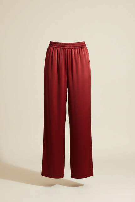 Pantalon À Pince Rouge Satiné Fluide Ample Élégant - Bordeaux - vue 3