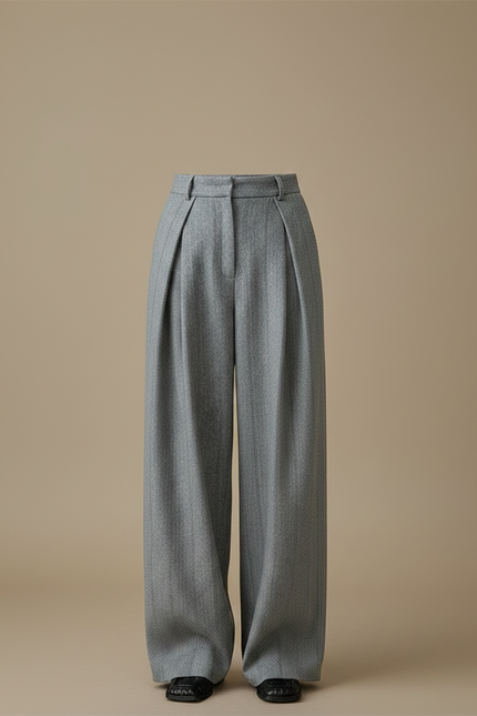 Pantalon À Pince Gris Laine Plissé Large Rétro - vue 3
