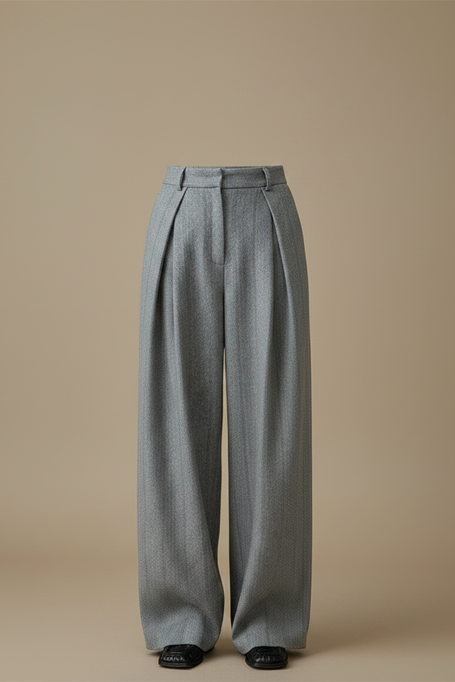 Pantalon À Pince Gris Laine Plissé Large Rétro - vue 3