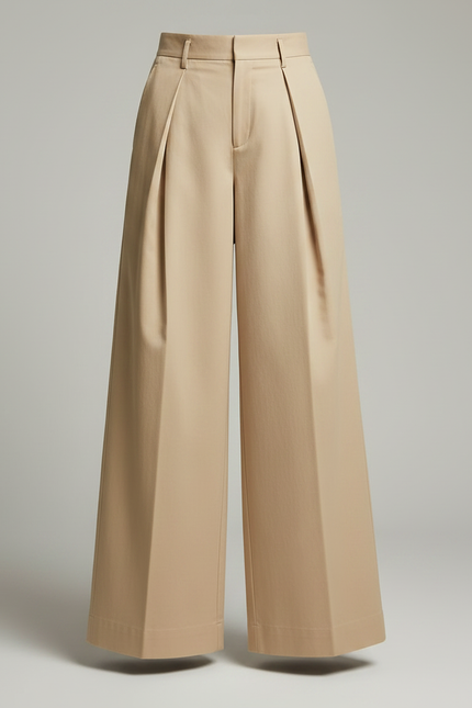 Pantalon À Pince Beige Plissé Ample Décontracté Femme - Gabardine - vue 3