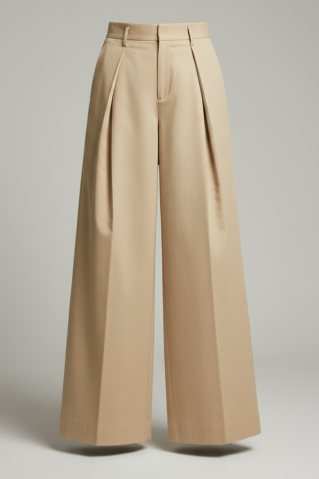 Pantalon À Pince Beige Plissé Ample Décontracté Femme - Gabardine - vue 3