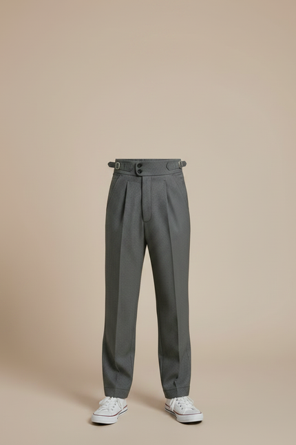 Pantalon À Pince Gris Élégant Taille Haute Plissé Enfant - Gabardine - vue 3