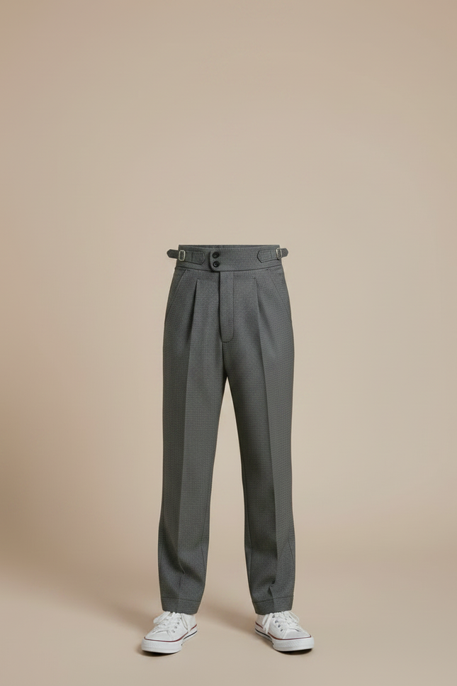 Pantalon À Pince Gris Élégant Taille Haute Plissé Enfant - Gabardine - vue 3