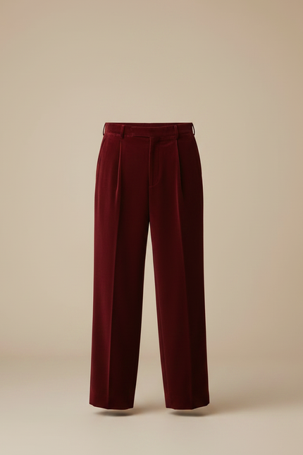 Pantalon À Pince Velours Bordeaux Ample Homme Décontracté - vue 3