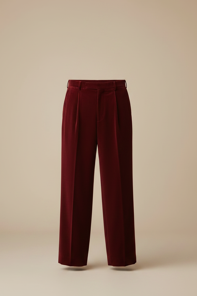 Pantalon À Pince Velours Bordeaux Ample Homme Décontracté - vue 3