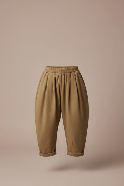 Pantalon À Pince Kaki Ample Coton Enfant Plissé - vue 3