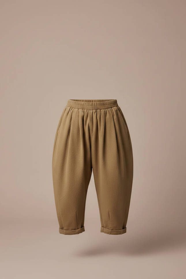 Pantalon À Pince Kaki Ample Coton Enfant Plissé - vue 3