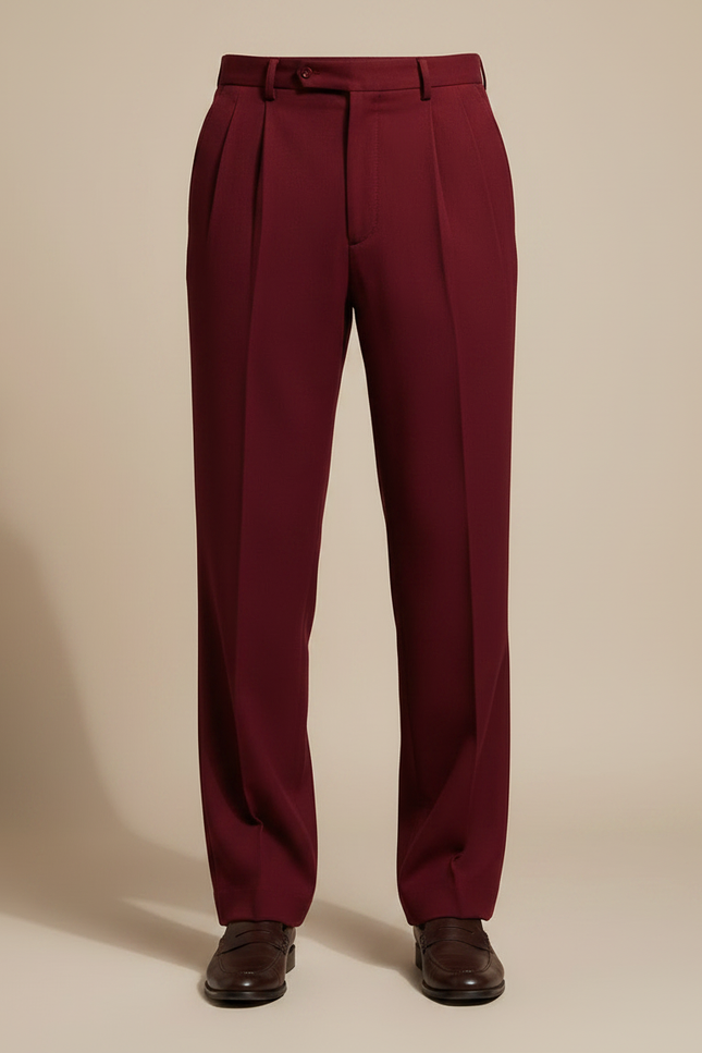 Pantalon À Pince Bordeaux Plissé Ample Élégant Homme - Laine - vue 3