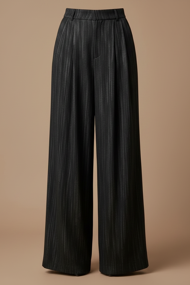Pantalon À Pince Noir Rayé Ample Fluide Femme - Polyester - vue 3