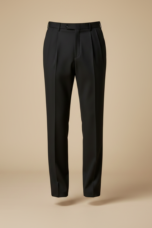 Pantalon À Pince Noir Plissé Taille Haute Homme - Gabardine - vue 3