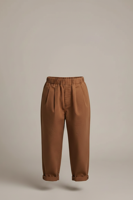 Pantalon À Pince Marron Ample Plissé Coton Enfant - vue 3