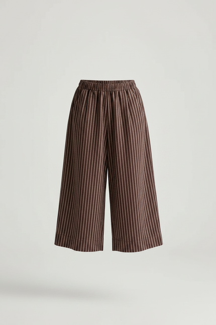 Pantalon À Pince Marron Rayé Ample Coton Enfant - vue 3