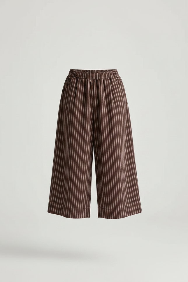 Pantalon À Pince Marron Rayé Ample Coton Enfant - vue 3