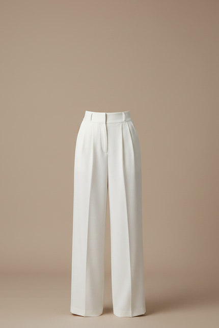 Pantalon À Pince Blanc Cassé Plissé Ample Élégant Femme - Gabardine - vue 3