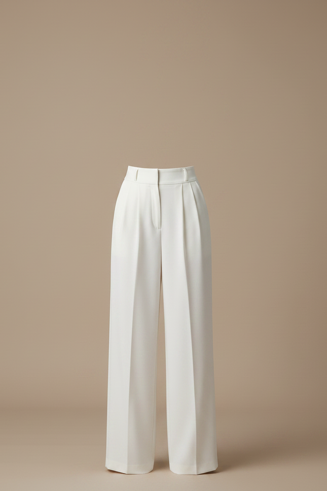 Pantalon À Pince Blanc Cassé Plissé Ample Élégant Femme - Gabardine - vue 3