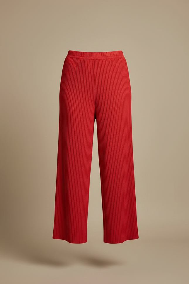 Pantalon À Pince Rouge Plissé Ample Décontracté Fluide - Maille - vue 3