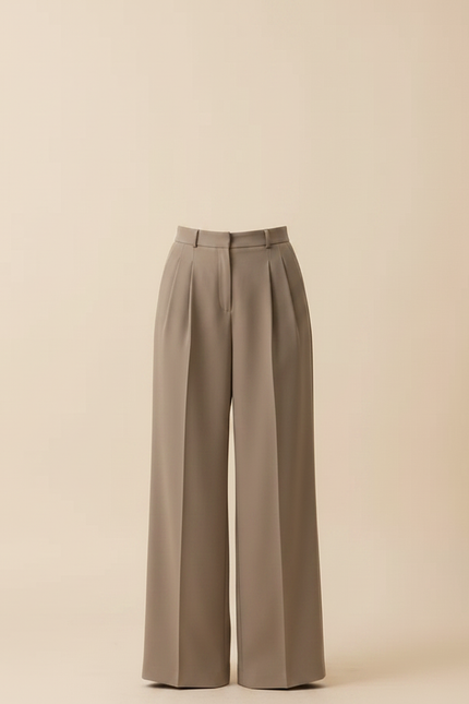 Pantalon À Pince Plissé Beige Taille Haute Ample Élégant - Gabardine - vue 3